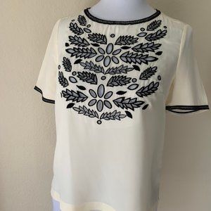 100% Silk Ivory and Black Madewell Blouse
